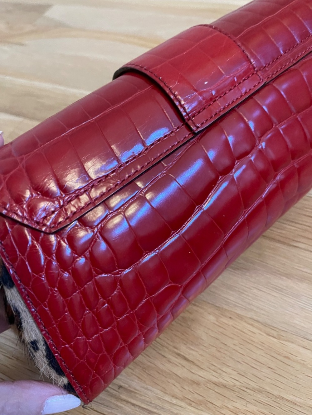Adrienne Vittadini Deep Red & Animal Print Clutch / Wristlet Bag, Never Used - Picture 14 of 16